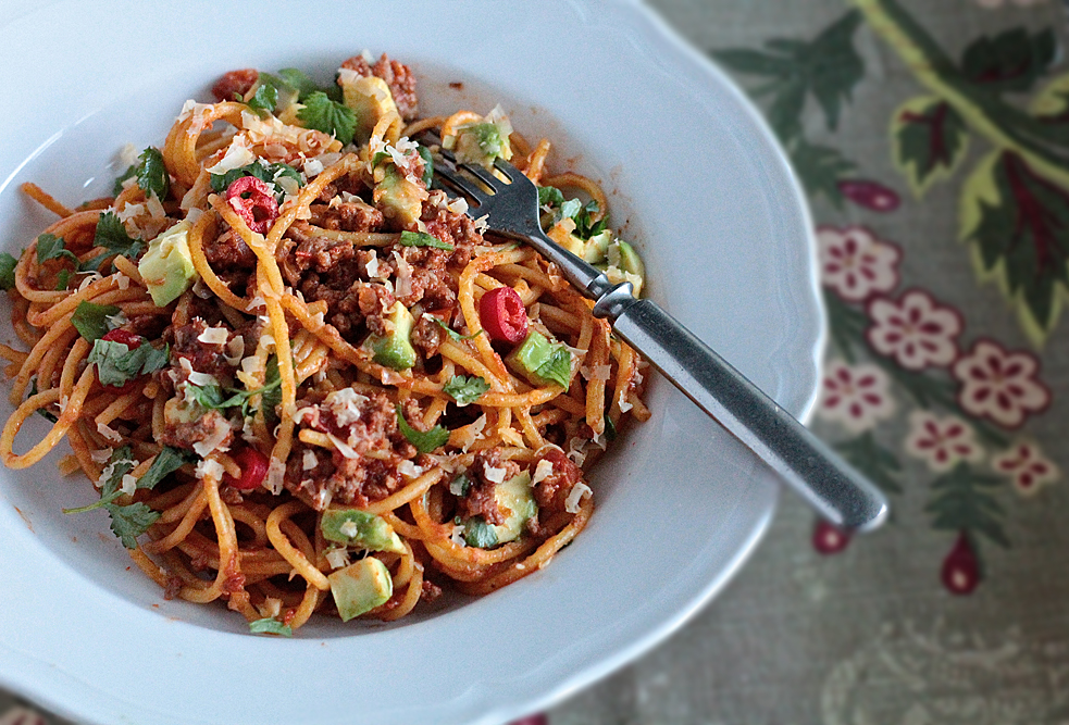 Meksikon innoittama spagetti bolognese